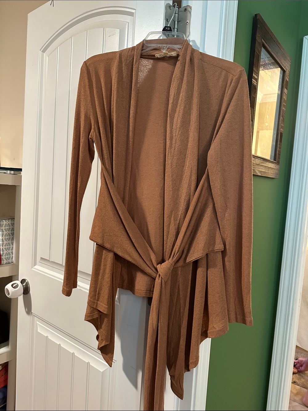 Listicle Tan Open-Front Tie-Front Cardigan